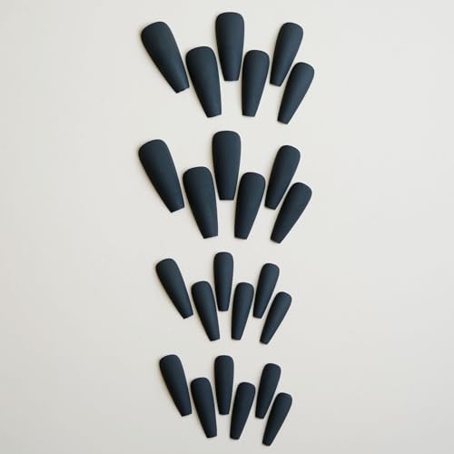 MISUD Press on Nails - Long Coffin Fake Nails with Goth Black, Acrylic Gothic Matte Solid Color Design 24 pcs - color: 019A05-11Black