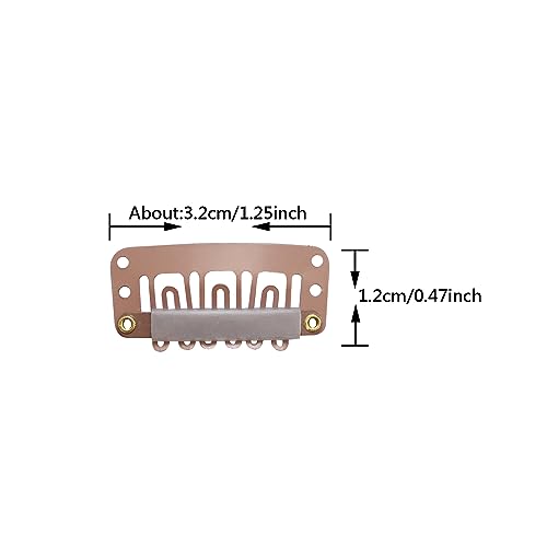 24 pcs/lot Hair Extensions Clips 6-Teeth U-Shape Snap Metal Wig Clips with Rubber for Hairpiece Hair Extensions (3.2cm Light Brown) - color: Light Brown, style: 32mm 24pcs U-shape