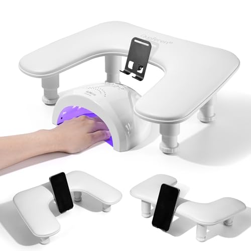 U-Shaped Manicure Arm Rest for Nails Tech with Rotating Phone Holder, White - color: 3nd Gen White