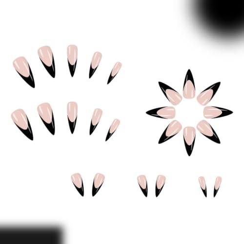 Long Stiletto Press on Nails Black French Tip Fake Nails 24Pcs - color: Color-3