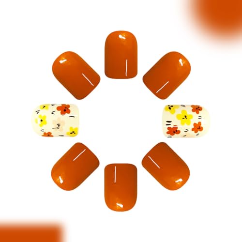 24Pcs Short Square press on Nails Fall Flower Fake Nails - color: Style-31