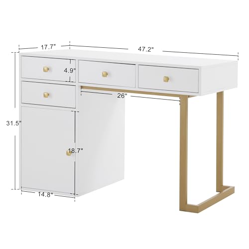 BarberPub Beauty Manicure Table with Storage Drawers, Nail Salon Desk for Nail Tech, Makeup Station with Round Handles, Beauty Equipment with Display Open Space 2990 (White&Golden) - color: White&golden