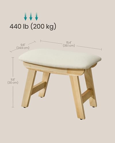 SONGMICS Foot Stool Ottoman, Padded Foot Rest Under Desk, Solid Wood Frame - color: Summer Sand + Natural Wood, size: 9.8"D x 15.4"W x 11.8"H