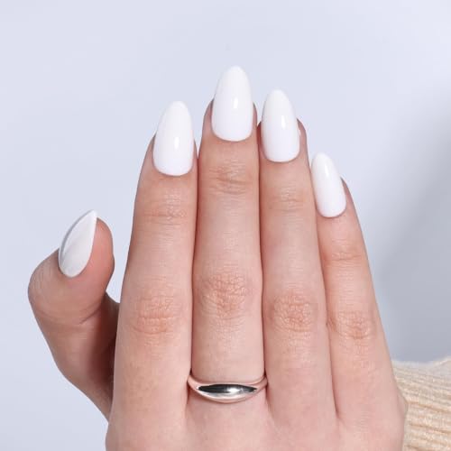 White Short Almond Press On Nails Pure White Glossy Fake Nails - color: B3-White