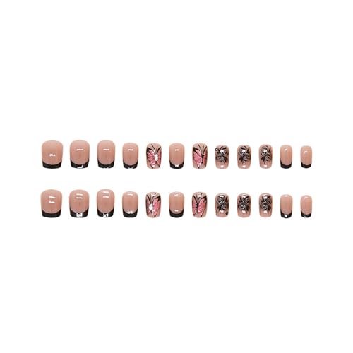RTKHFZE Short Press on Nails Square Black Butterfly Fake Nails with Design Exquisite Stick on Nails Full Cover Acrylic Glossy Glue on Nails Artificial Nails for Women Manicure Decorations 24Pcs - color: style011