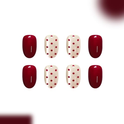 Brown Press On Nails Short Oval Fake Nails With Polka Dot Design - color: design-16