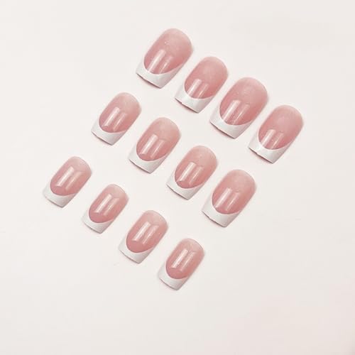 CTTHNBD 48Pcs Press on Nails Square & Press on Toenails Set, White French Tip Fake Nails with Glitter Design - for Women Manicure - color: Bling Pink