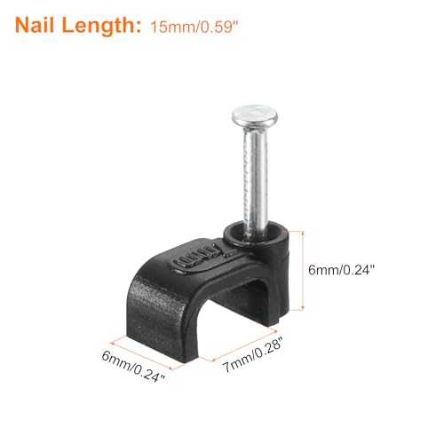 uxcell Cable Clips with Steel Nail, 100Pcs 7mm/0.28" Plastic Cable Wire Clips, Ethernet Cable Clips Nail in Cable Clips for Home Wires Cables Cords Management, Black - size: 7mm
