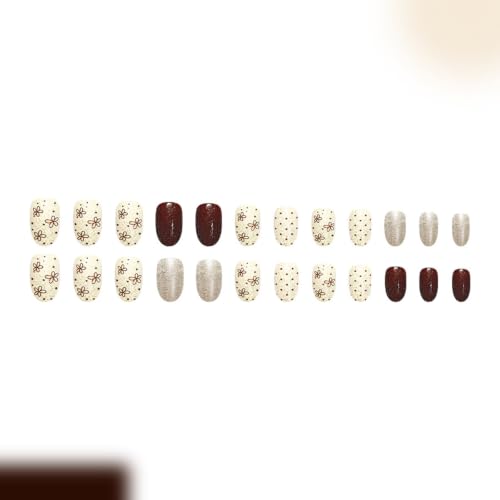 Short Oval Press on Nails for Women, Brown Fall Fake Nails, 24Pcs - color: Color-33