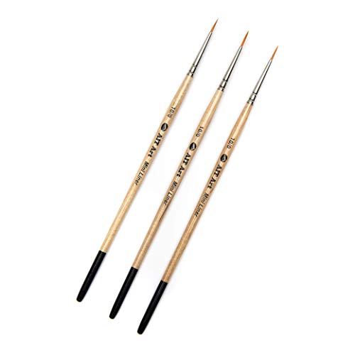 AIT Art Mini Liner Detail Paint Brushes, Size 10/0, Pack of 3, Handmade in USA for Trusted Performance Painting Small Details with Oil, Acrylic, and Watercolors - size: 10/0