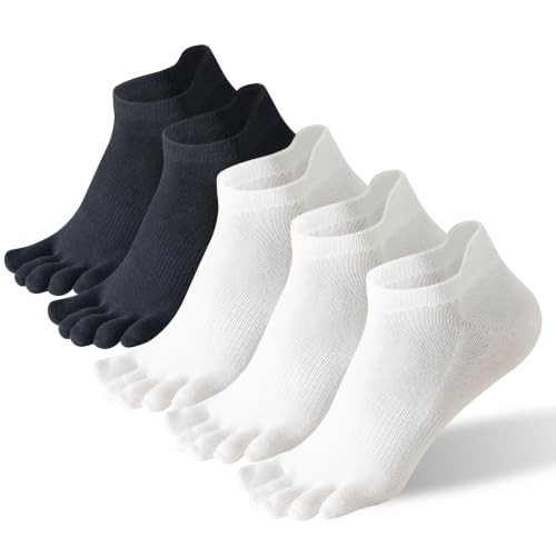 Toe Socks Women, Ankle Cotton Five Fingers Socks for Running - color: 5 Pairs (3 White+2 Black)