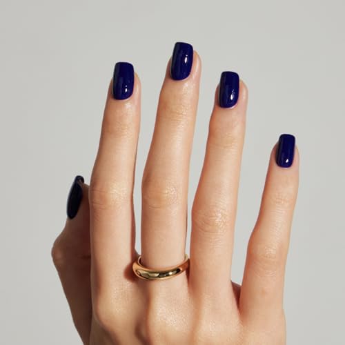 LAMIMOSA 32Pcs Blue Press On Nails, Short Square Fake Nails, NAVY BLUE - color: NAVY BLUE