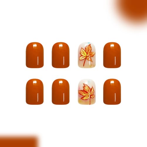 24Pcs Fall press on Nails Short Square Maple Leaf Fake Nails - color: Style-21
