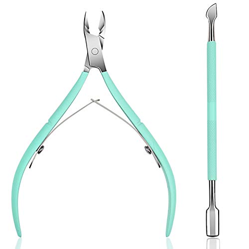 Ejiubas Cuticle Trimmer with Cuticle Pusher, Sharp Efficient Cutting, Green - color: Green