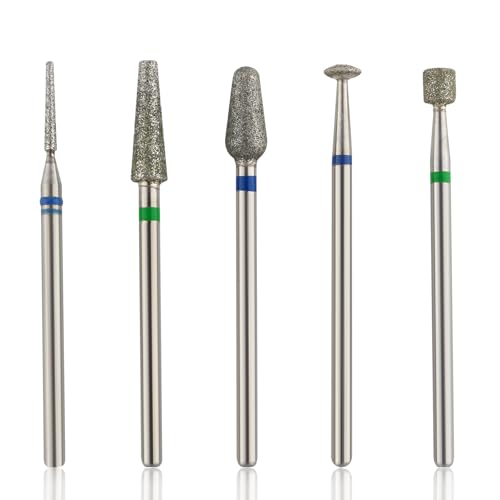 QUNZHAO 5Pcs Diamond Nail Drill Bits Sets Emery tool, 3/32'' Professional Drill Machine Accessories for Under Nail Dead Skin Cleaning(Green 02 set) - color: Green 02 set