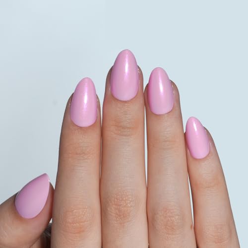 Baby Pink Cat Eye Press On Nails, Short Almond Reusable Nails - color: A2-Candy Sparkle