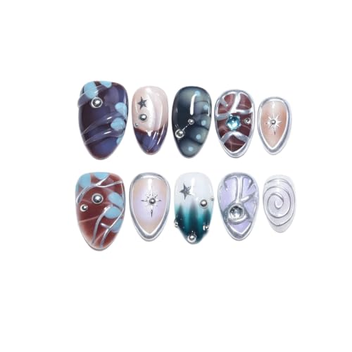 Handmade Short Almond Y2K Press On Nails,Reusable & Salon Quality(1112, M) - color: 251112, size: M