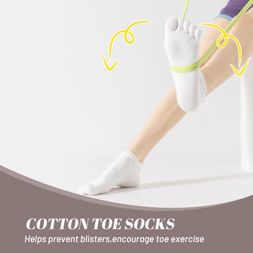 Toe Socks Women, Ankle Cotton Five Fingers Socks for Running - color: 5 Pairs White