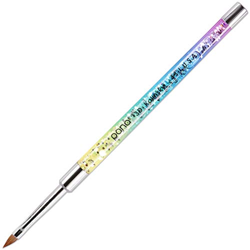 PANA Kolinsky 3D Acrylic Nail Brushes with Liquid Glitter Handle - For Professional Acrylic Powder Liquid Manicure Pedicure (Rainbow Color, Size #4) - style: 4