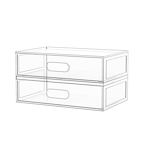 Clear Stackable Makeup Organizer with Drawer, 12''W Acrylic Storage Drawers - size: 2 Tier