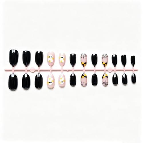 Short Almond Press on Nails Halloween with Cute Ghost Fake Nails 24Pcs - color: Style 1