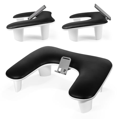LIONVISON Arm Rest for Nails Tech: U Shaped Ergonomic Nail Hand Rest Stand PU Leather with Rotating Phone Holder for Nail Salon Manicurist (Black) - color: Black with Phone Holder