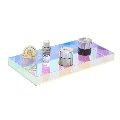 ROYALITA Iridescent Acrylic Vanity Tray, Small Acrylic Trays Spill Proof - size: 10" x 5" x 1"