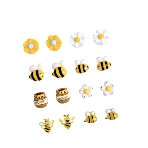 150Pcs Cartoon Bee Nail Charms for Nail Art Cute Flower Nail Charms Five Petal Bee Honey Jar Resin Nail Art Charms Sunflower Bees-Themed Nail Accessories Daisy Nail Supplies for Women Acrylic Nails - color: yellow