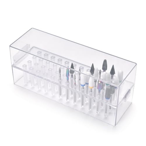 Nail Drill Bits Holder 48 Holes Drill Bits Organizer Case Clear