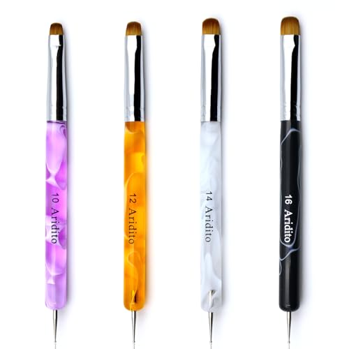 4pcs French Nail Art Brush & Dotting Tool, Pink Orange White Black - color: Colorful