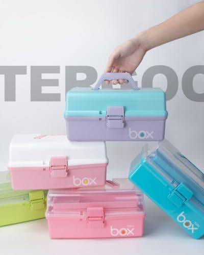 TERGOO 13in Lager Plastic Craft Organizer and Storage 3-Layer Tackle Box - color: Purple Blue