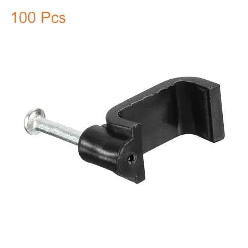 uxcell Cable Clips with Steel Nail, 100Pcs 14mm/0.55" Plastic Cable Wire Clips, Ethernet Cable Clips Nail in Cable Clips for Home Wires Cables Cords Management, Black - size: 14mm