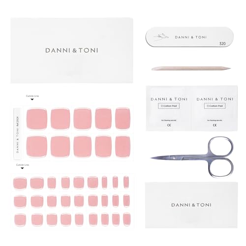 DANNI & TONI Semi Cured Gel Toenail Strips Nude Pink Chrome Mirror Toe Nail Stickers Gel Pedi Wraps 37 Stickers |Silken Hush - color: Silken Hush-pedi