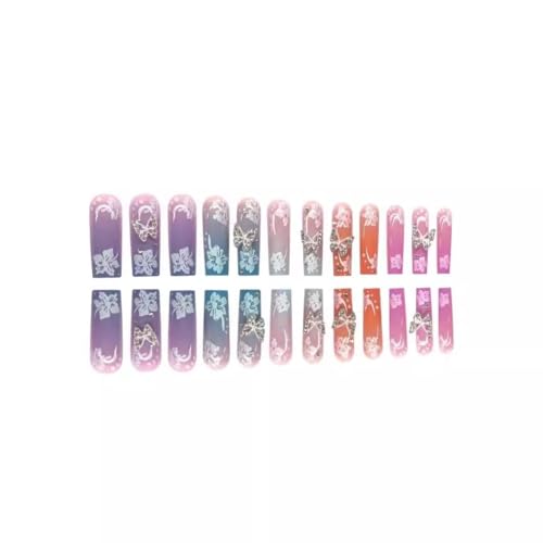 CTTHNBD Press on Nails Long Square & Fake Toenails Set, Flower Butterfly Charms Design - Spring Press on Toe Nails for Women - 48 Pcs - color: Ombre Pink