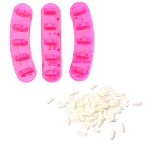 3PCS Nail Stand Nail Practice Display Board Nails Display Practice False Nail Art Tips Practice Display Stand Tool Nail Training Tools Plastic Stand with 110PCS Tips (Rose Red) - color: Rose Red