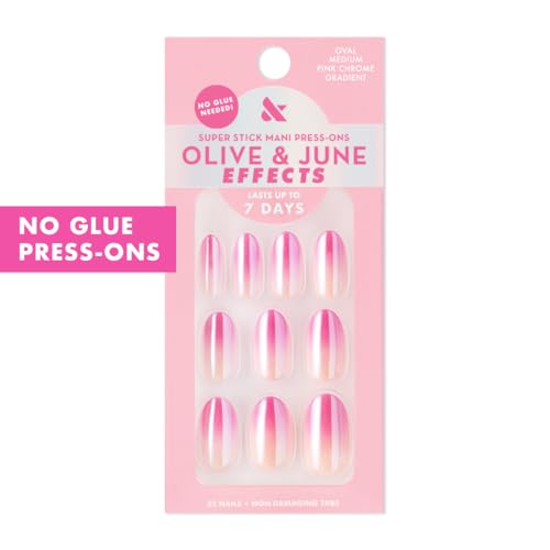 Olive & June Effects Super Stick Press-On Nails, Pink Chrome Gradient - color: Pink Chrome Gradient (Pack of 1)