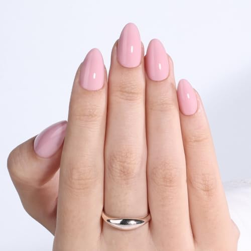 Light Pink Press On Nails, Short Almond, Glossy Blush Glue On Nails - color: A6-Light pink