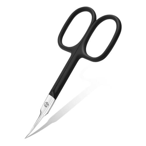 CGBE Curved Cuticle Scissors, Extra Fine Pointed Tip, for Russian Manicure - color: Black