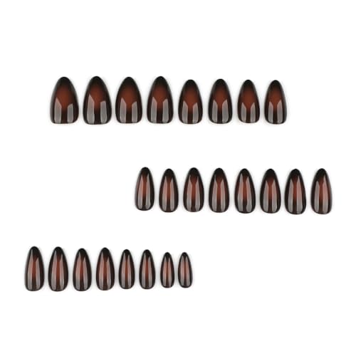 Brown Ombre Press on Nails Medium Almond False Nails 24Pcs - color: style-19