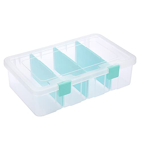 BTSKY Clear Plastic Dividing Storage Box with 4 Compartments Sewing Box - size: 13.3x8.1x3.4 Inches-Clear