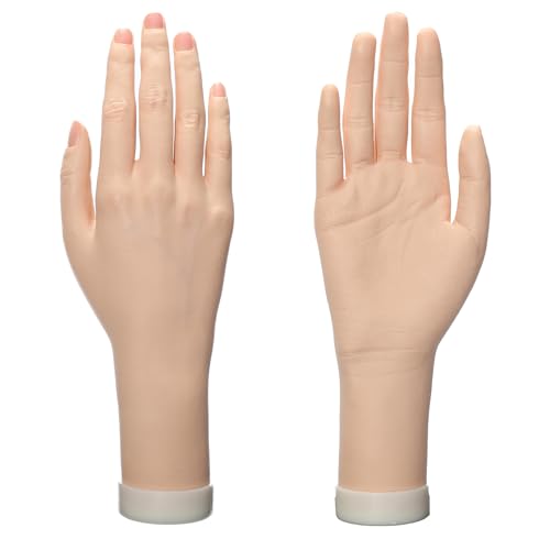 Practice Hand for Acrylic Nails Realistic Mannequin Hand for Nails Practice Soft Flexible Bendable False Fake Nail Hand Art Trainer Manicure Practice Hand Tool and Rings Display of Bracelets (Right) - size: Right