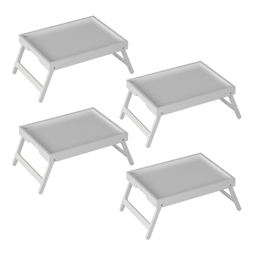 Youpehom Bamboo Bed Tray Tables with Folding Legs, Medium, 4-Pack, White - color: White-4 Pack, size: Medium