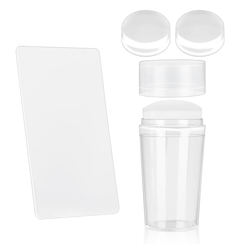 4Pcs Silicone French Tip Nail Stamp Kit, Soft Jelly Stamper with Replacement Nail Stamper Heads and Scraper for Home DIY Nail Salons