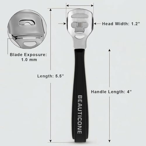 BEAUTICONE Professional Callus Shaver for Feet – Foot Scraper Pedicure Razor with Replaceable Blades – Hard Skin Remover for Cracked Heels & Dead Skin – Pedicure Foot Care Tool for Home & Salon Use - color: Black