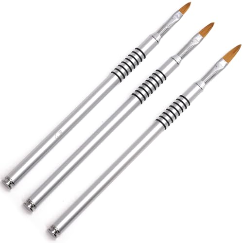 3Pcs Kolinsky 3D Nail Art Brush Set - Size 2/4/5#, Acrylic Nail Brush with Silver Metal Nonslip Grip Handle Polish Clean Up Manicure Sculpture Tools for Women Acrylic Application - color: Silver
