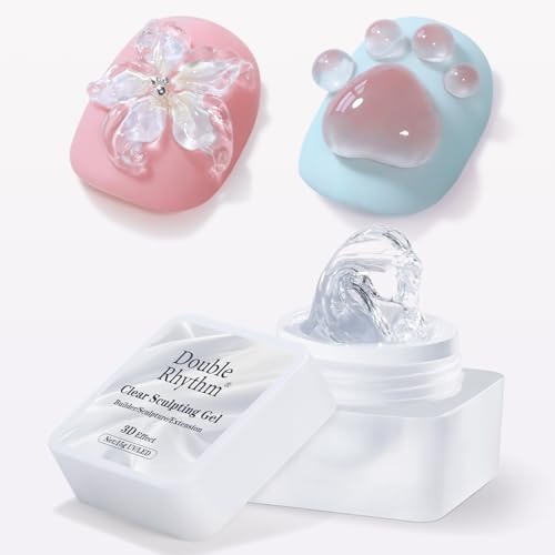 Double Rhythm 3D Nail Gel Clear Solid Sculpting for Art Non-Sticky Hard Gel for Building Carving Molding Nail Extension Soak Off UV/LED Nail Art Salon Home DIY 0.5 Oz (Clear) - color: Clear