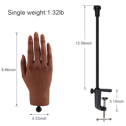 Nail Pratice Training Hand for Acrylic Nails with Stand Bracket,Soft Silicone Maniquin Hand, Flexible Bendable Nail Practice Fake Hand for Nails Art Practice Tool - color: 5#, size: Right Hand
