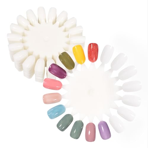 20Pcs False Nail Swatches Wheels for 360 Color Nail Tips Acrylic Nail Art Polish Display Nail Practice Tips Board for Manicure, Home DIY/Nail Art Salon Show, Natural - color: 20Pcs Natural