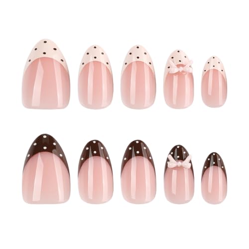 French Tip Press on Nails with Polka Dots, Short Almond Fake Nails - color: Style-19