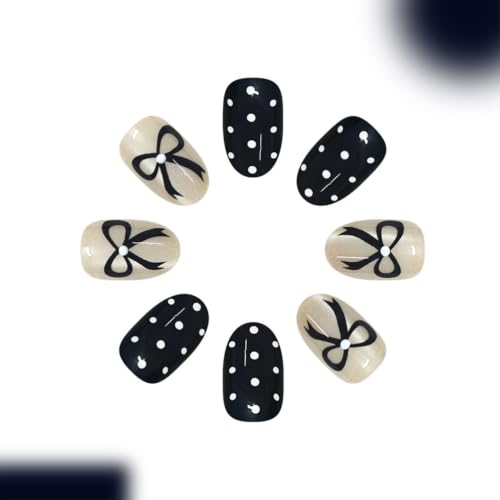 Short Oval Press on Nails Navy Blue Fake Nails Polka Dot Acrylic Nails - color: Summer Style-Colorful-7